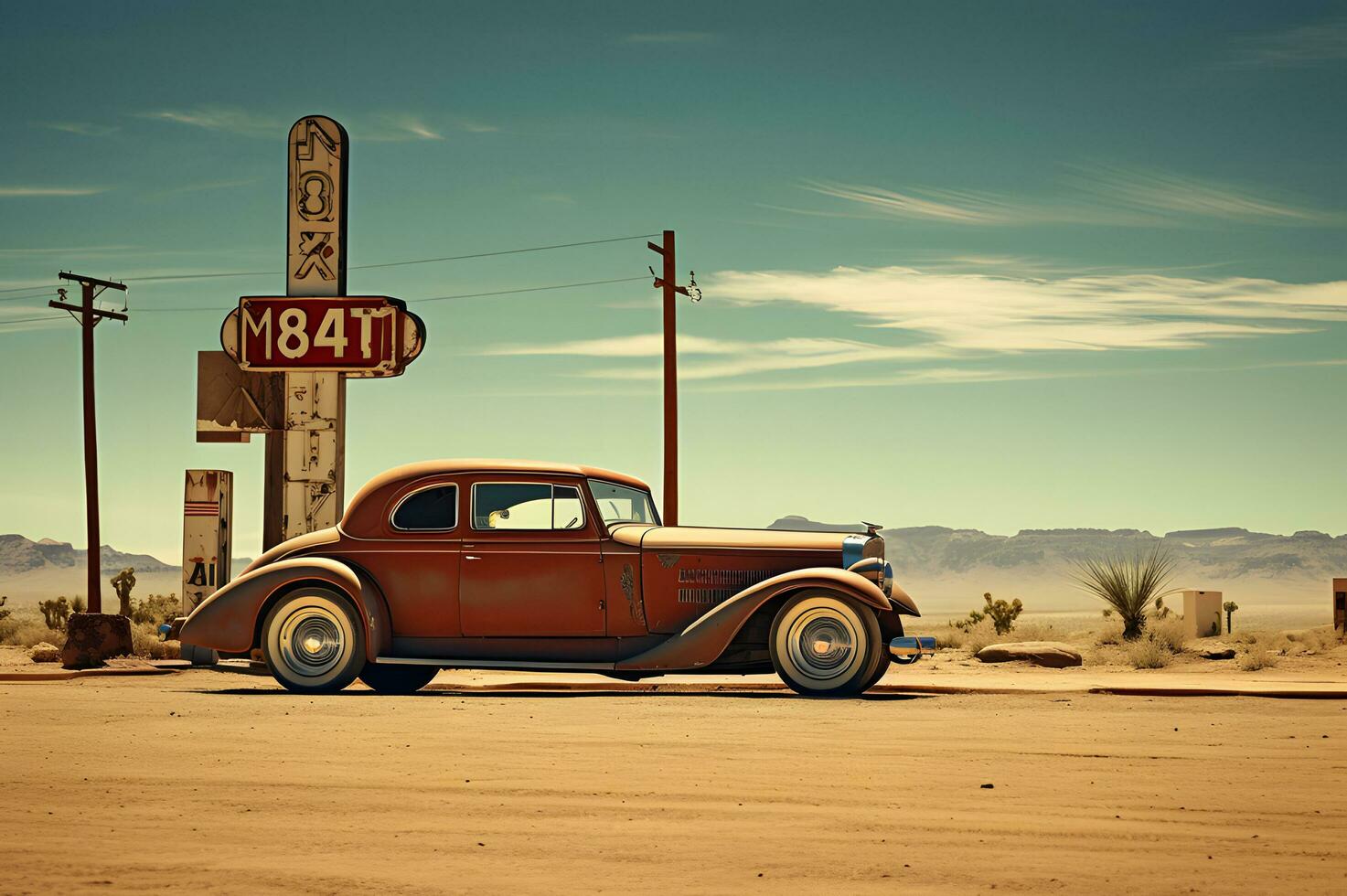 Shot of a classic car on route 66 photo