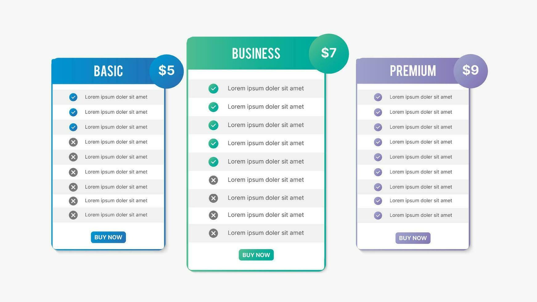 Subscription Plans Price Comparison Table Infographic Design Template vector