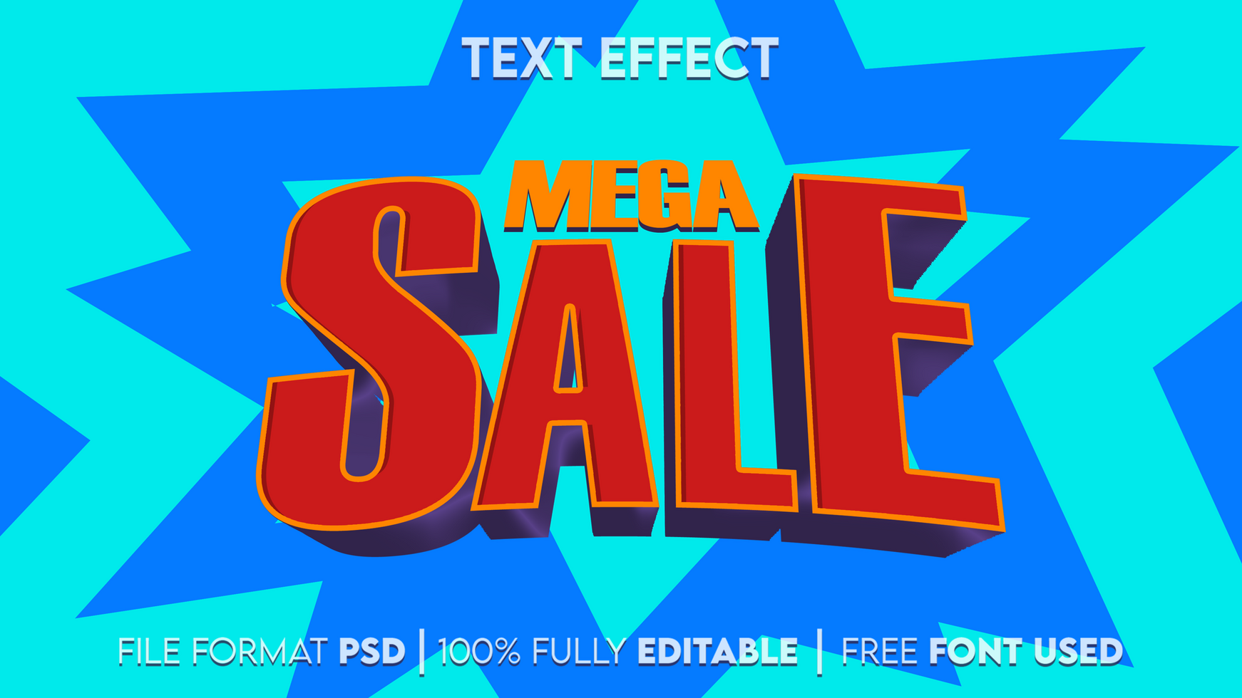 Mega Sale text effect with aqua background psd