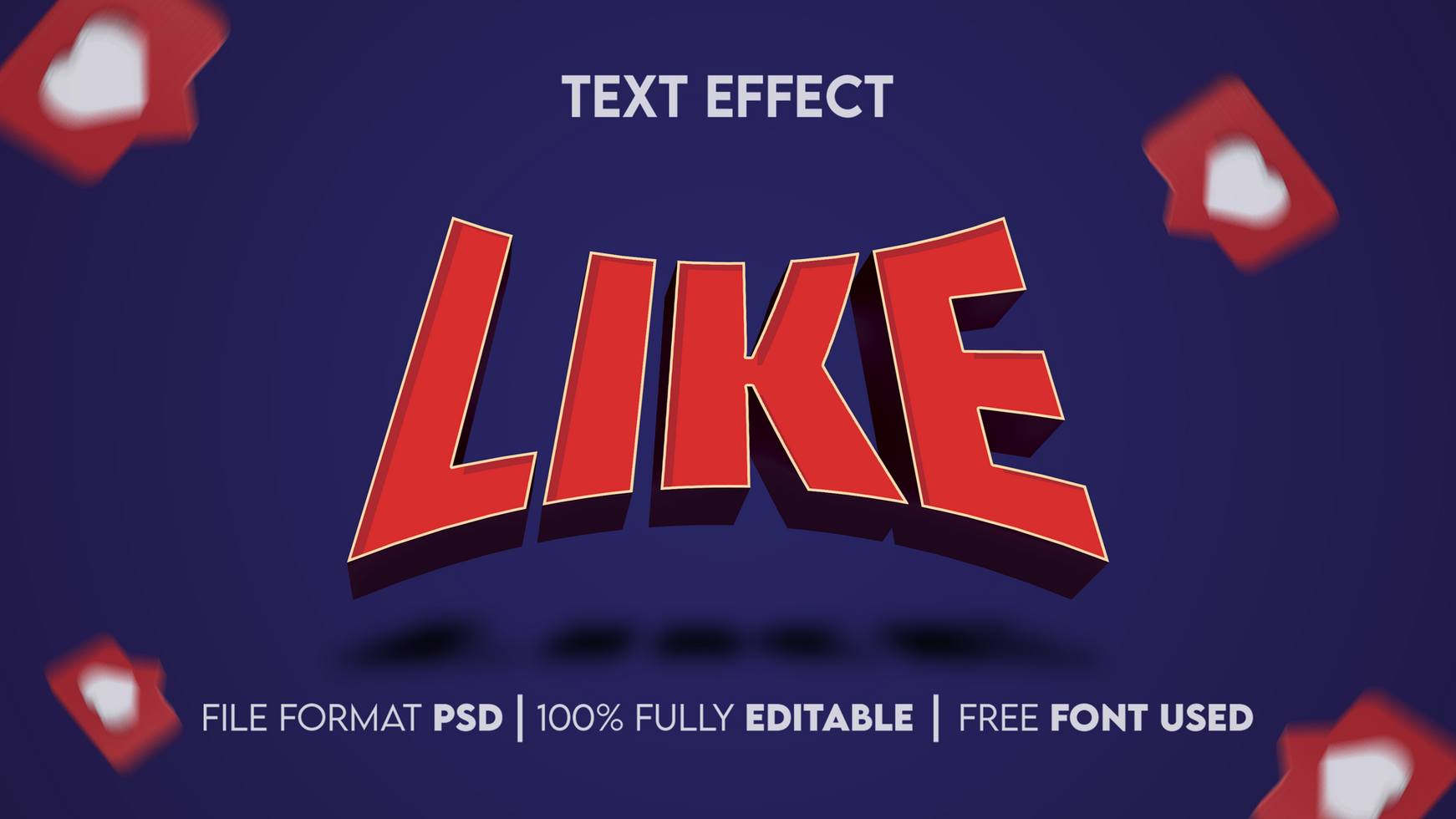 Like text effect with blue background psd