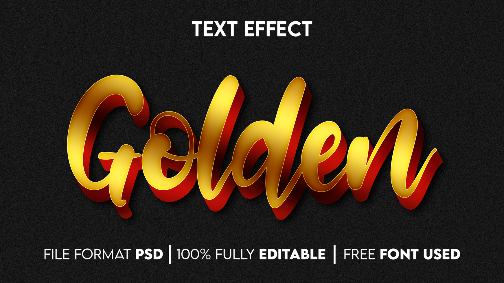 Golden text effect with black background psd