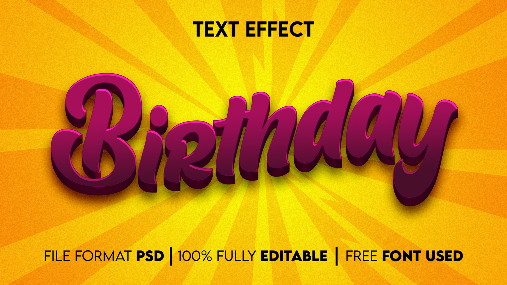 birthday text effect with yellow background psd