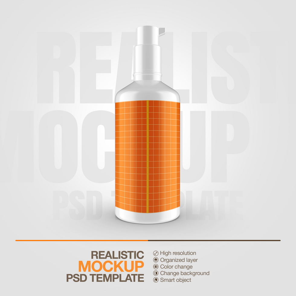 Realistic mockup PSD cosmetic spray bottle