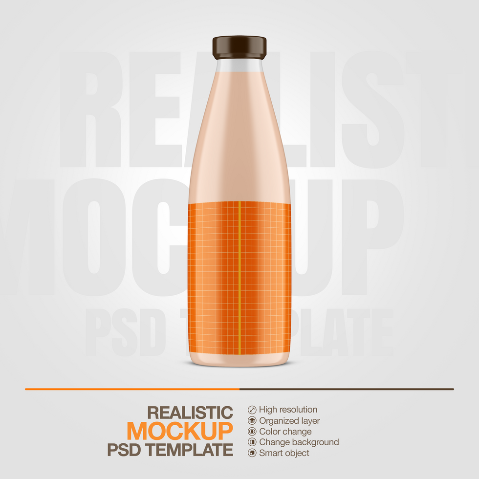 Realistic glass bottle juice mock up template psd