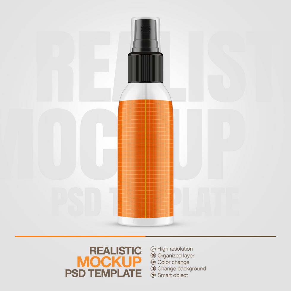 Realistic plastic bottle spray with clear cap mock up template psd