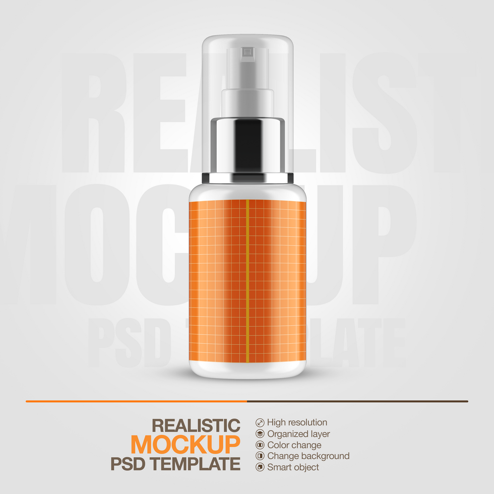 Realistic PSD template cosmetic spray bottle mockup