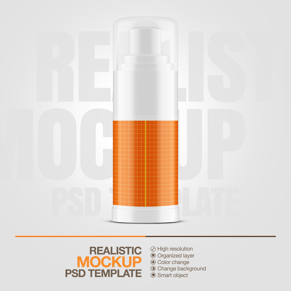 Realistic plastic bottle cosmetic pump with clear cap mock up template psd