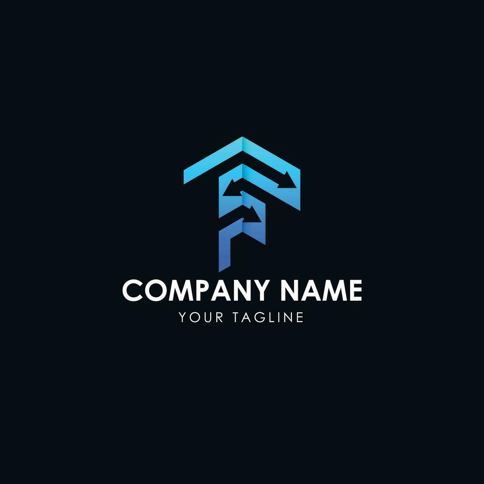 Financial And Accounting Logo Design. Blue Green Gradient Geometric Arrow Shape with F fond on White Background. vector