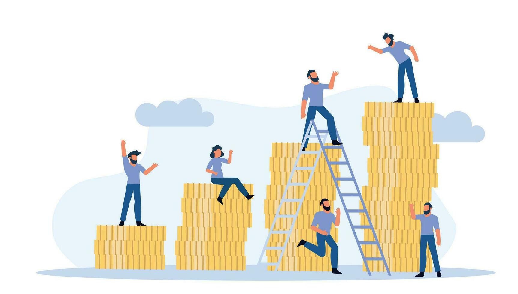 Business people finance performance job vector flat illustration concept. Coin ad marketing review group team background. Office work company teamwork. Corporate communication professional human