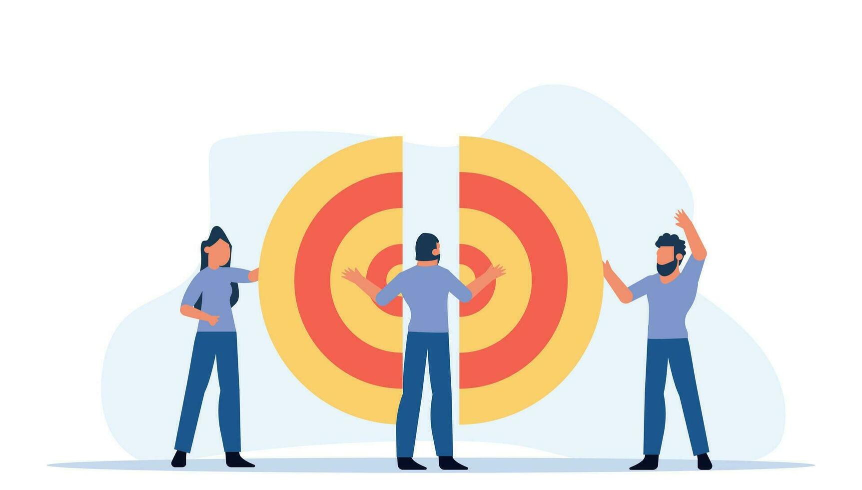 Target business puzzle concept vector illustration teamwork people. Businessman team strategy communication success. Idea jigsaw piece symbol. Connection goal cooperation partnership support together