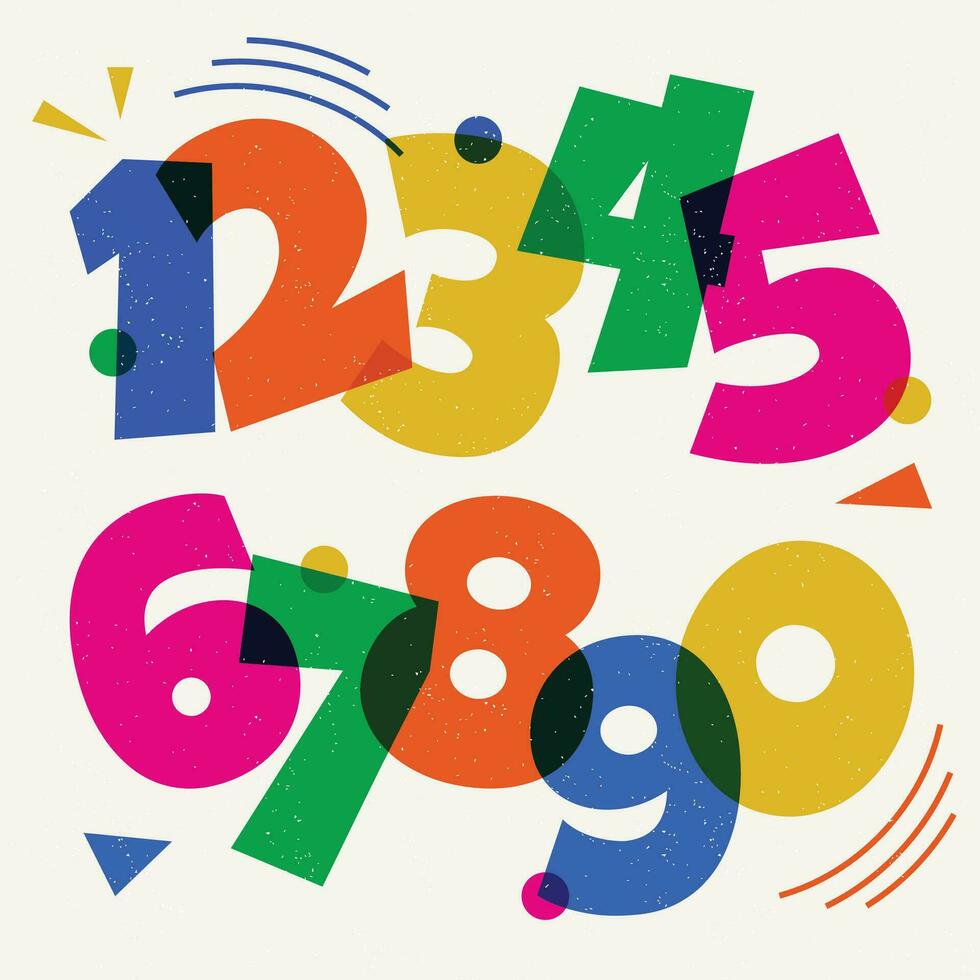 Risograph element riso color print, retro colorful numbers background vector