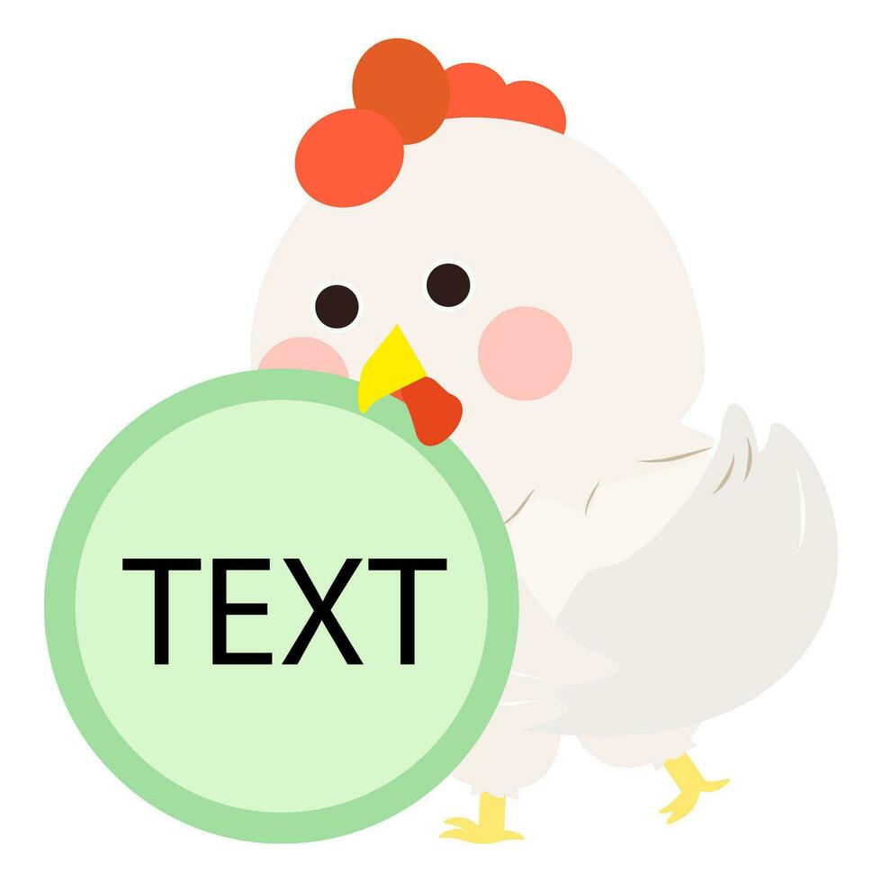 Cute little white chick bite with text memo box, white chicken standing pose. Isolated on white background, EPS10 vector