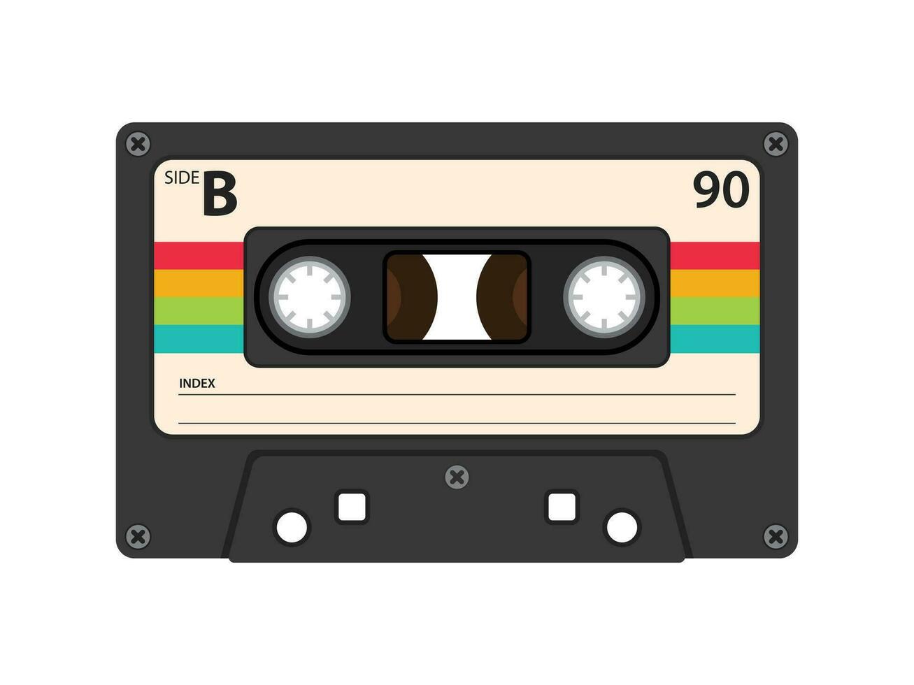 retro clásico casete cinta. casete cinta aislado en blanco antecedentes. vector ilustración. arco iris colores. Clásico audio cinta.