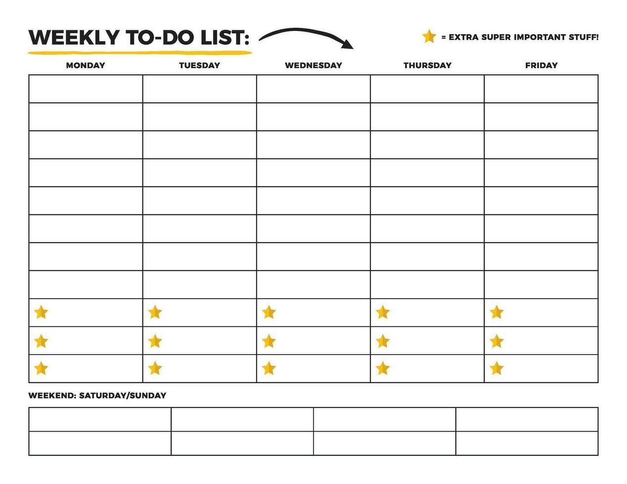 Weekly To-Do List. Letter Page Size. Cute basic printable task list. Free chore tracker. vector