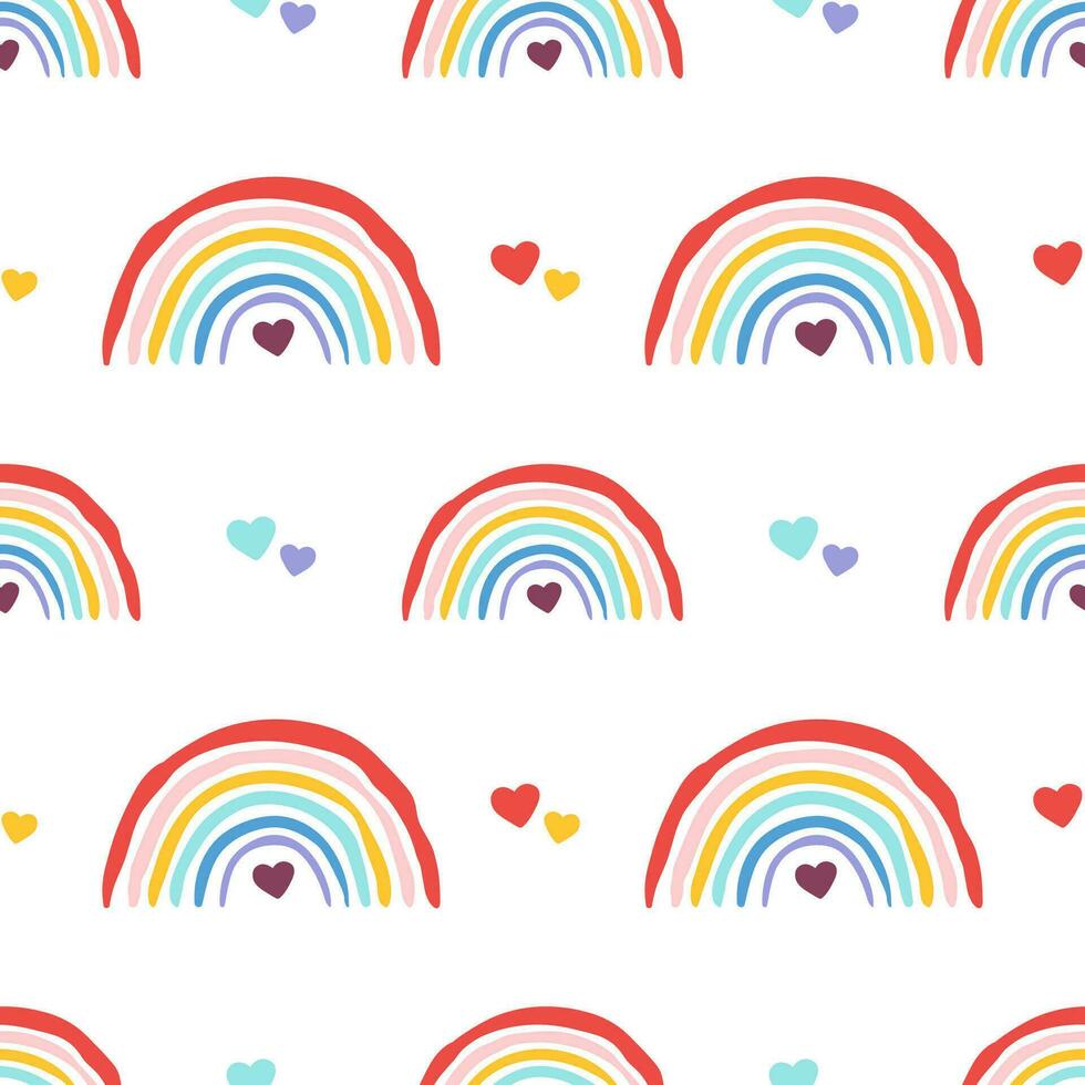 Boho rainbow icon with a heart inside, cute seamless pattern vector