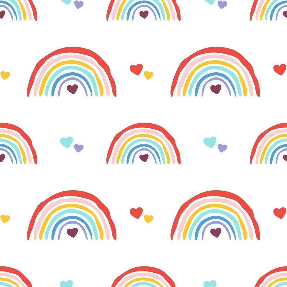 Boho rainbow icon with a heart inside, cute seamless pattern vector