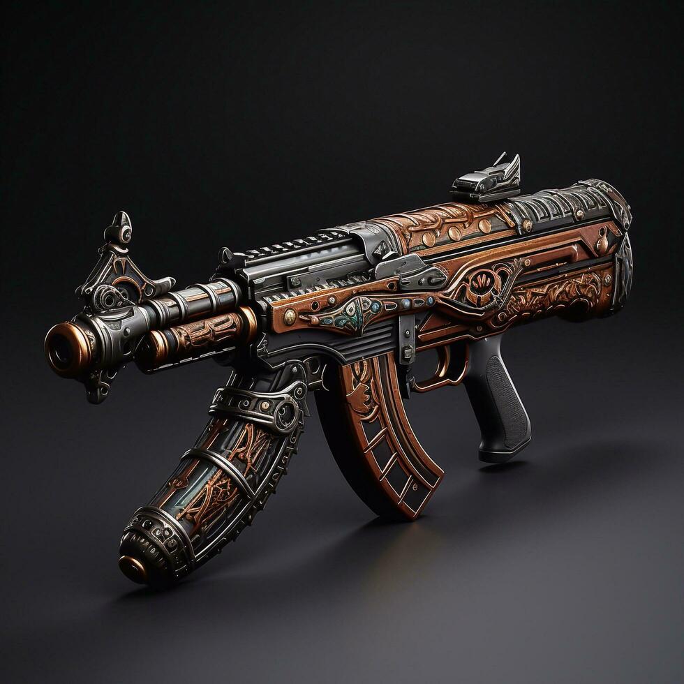 Exquisite AK 47 Gun with Dragon Inspired Texture Generative AI photo