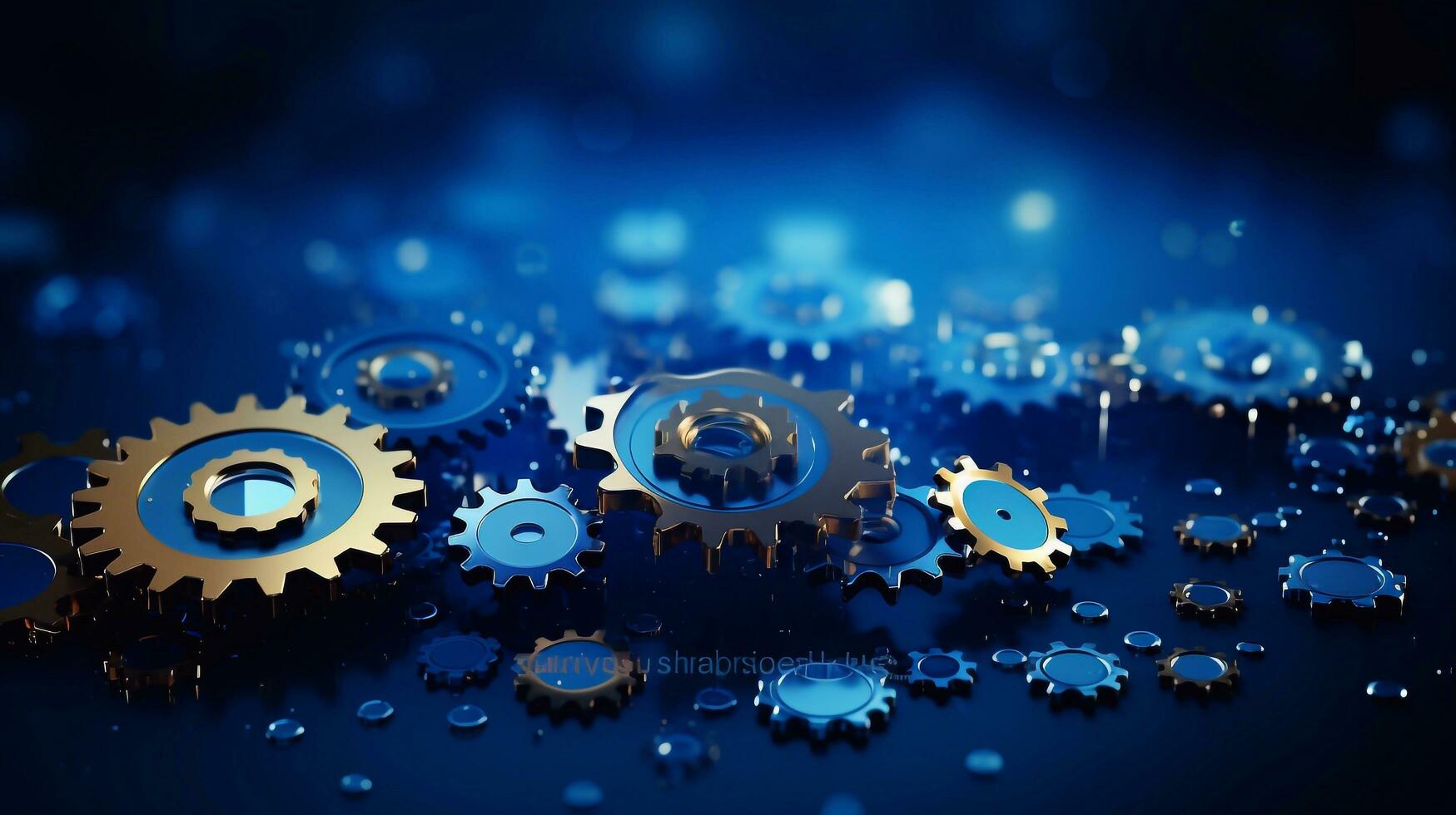 Whirling Gear Wheels Abstract Motion in Deep Blue Background Generative AI photo