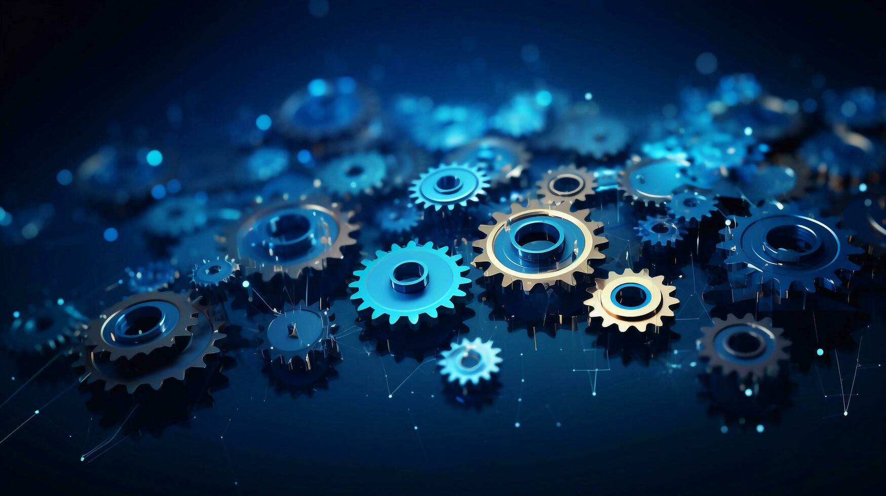 Intricate Interplay Abstract Gear Wheels on Dark Blue Canvas Generative AI photo