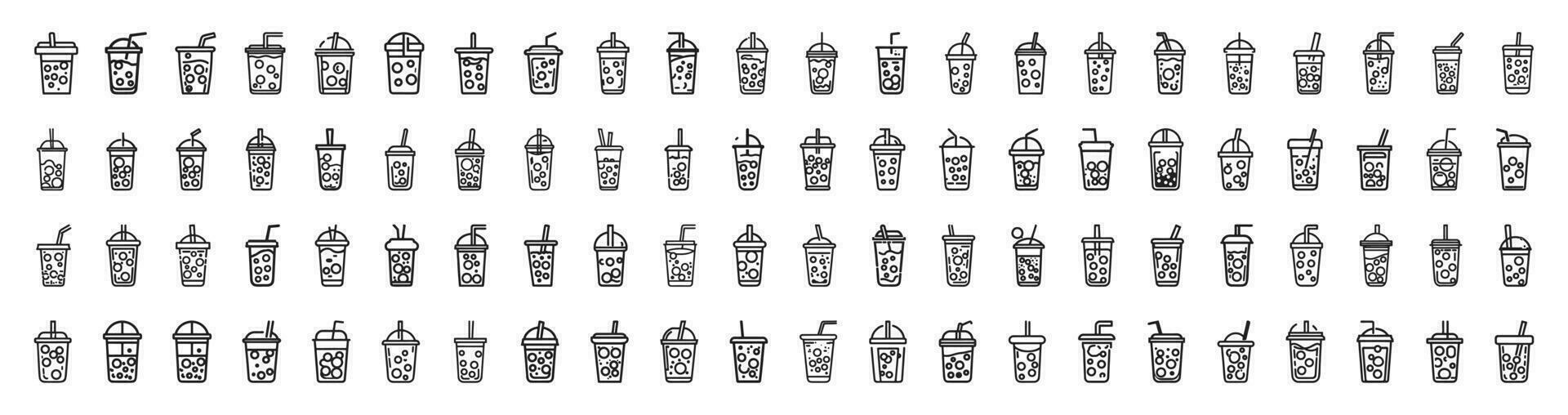 Boba or bubble milk tea drink icons. vector