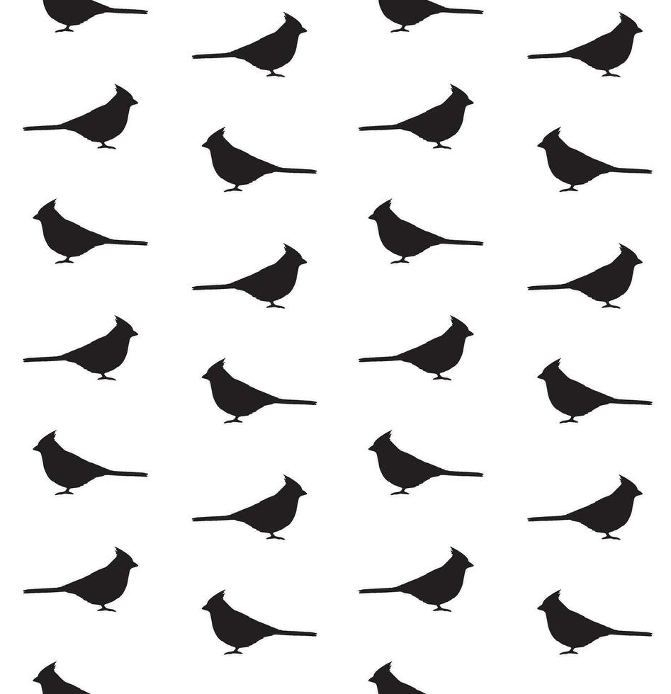 Seamless pattern of red cardinal bird silhouette vector