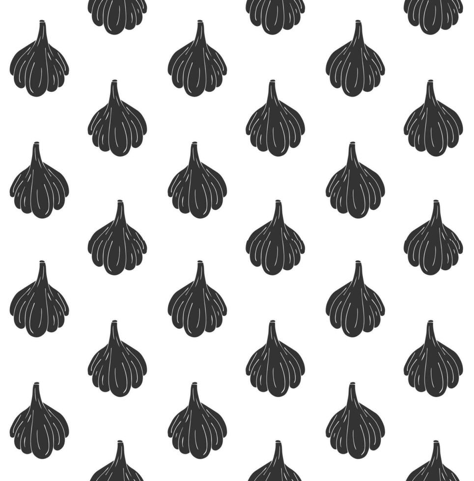 Vector black seamless pattern of sketch garlic