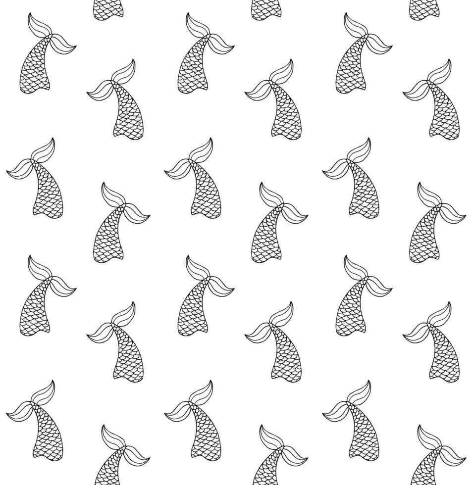 Vector seamless pattern of hand drawn mermaid tail