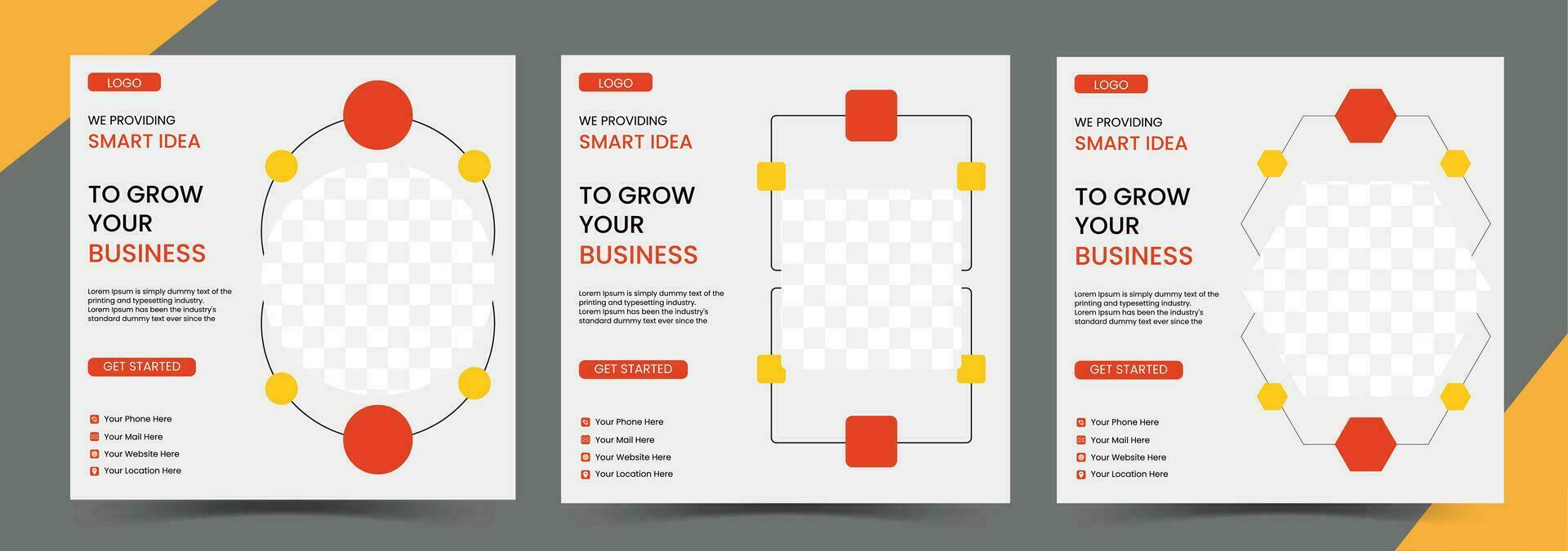 Business Social Media Post Design. A set of Red and Orange colors editable square shape banner. vector