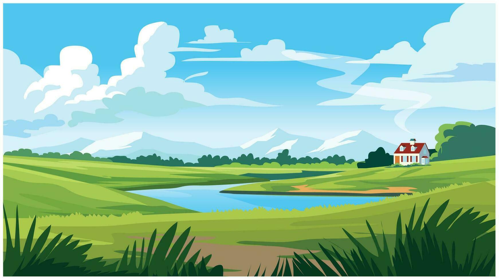 paisaje con campo y azul cielo vector