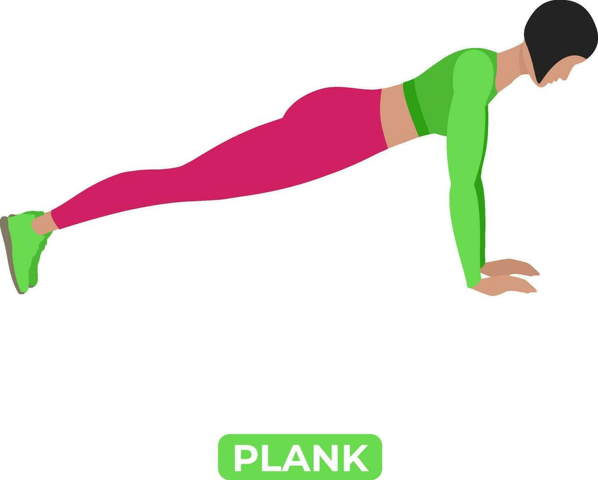 Vector Woman Doing Plank Bodyweight Fitness Abs and Core Workout Exercise. An Educational Illustration On A White Background.
