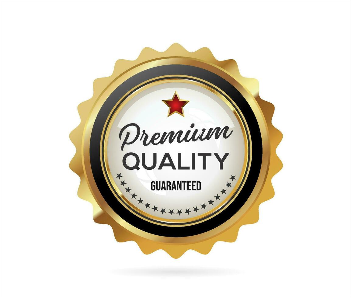 Premium quality badge with gold ribbon on white background vector