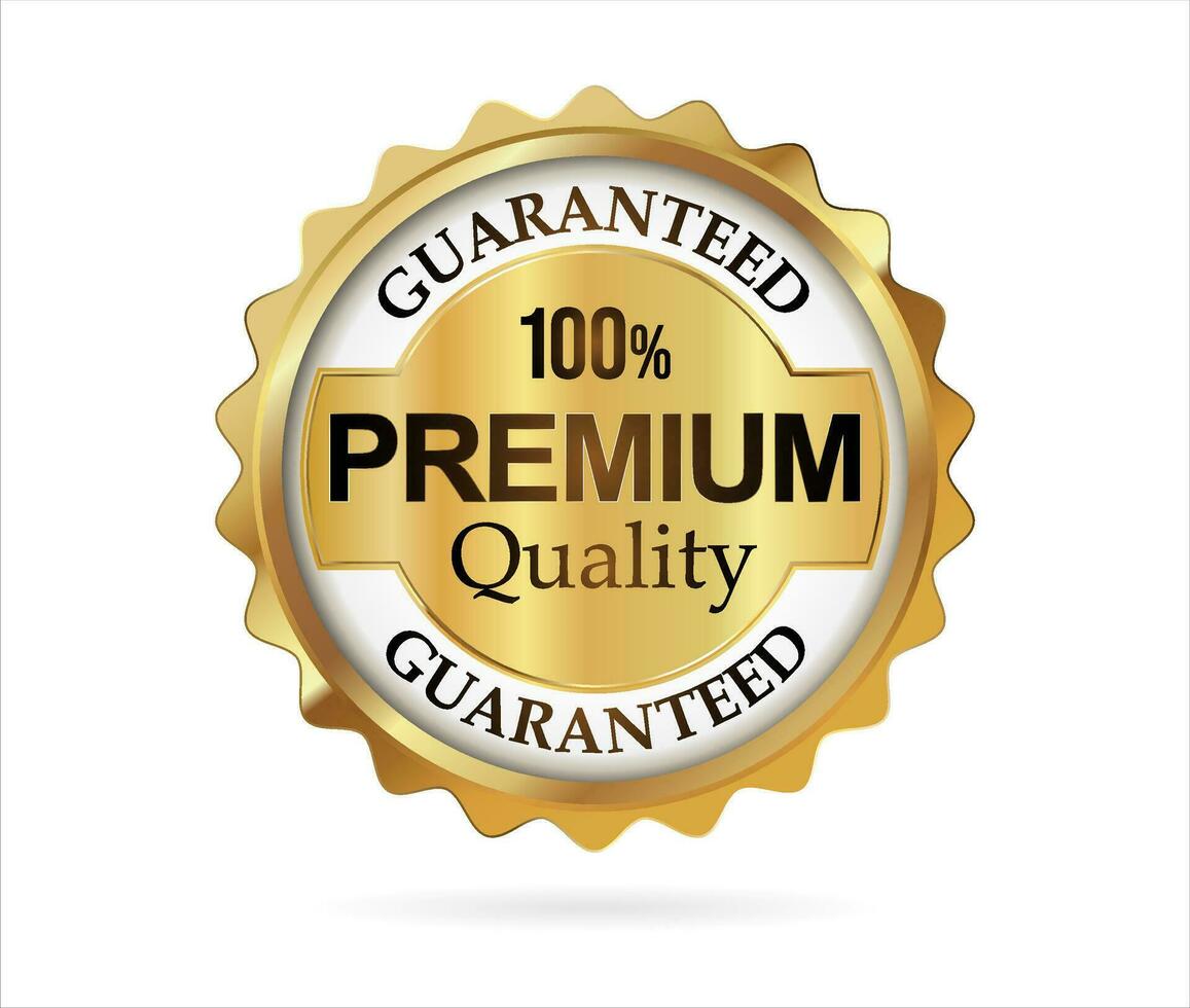Premium quality badge with gold ribbon on white background vector
