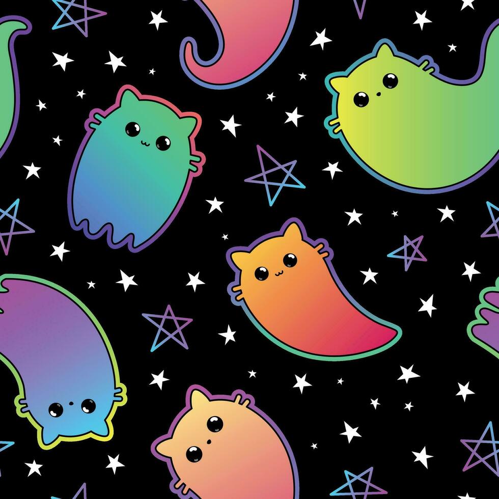 Ghost cats Halloween pattern vector