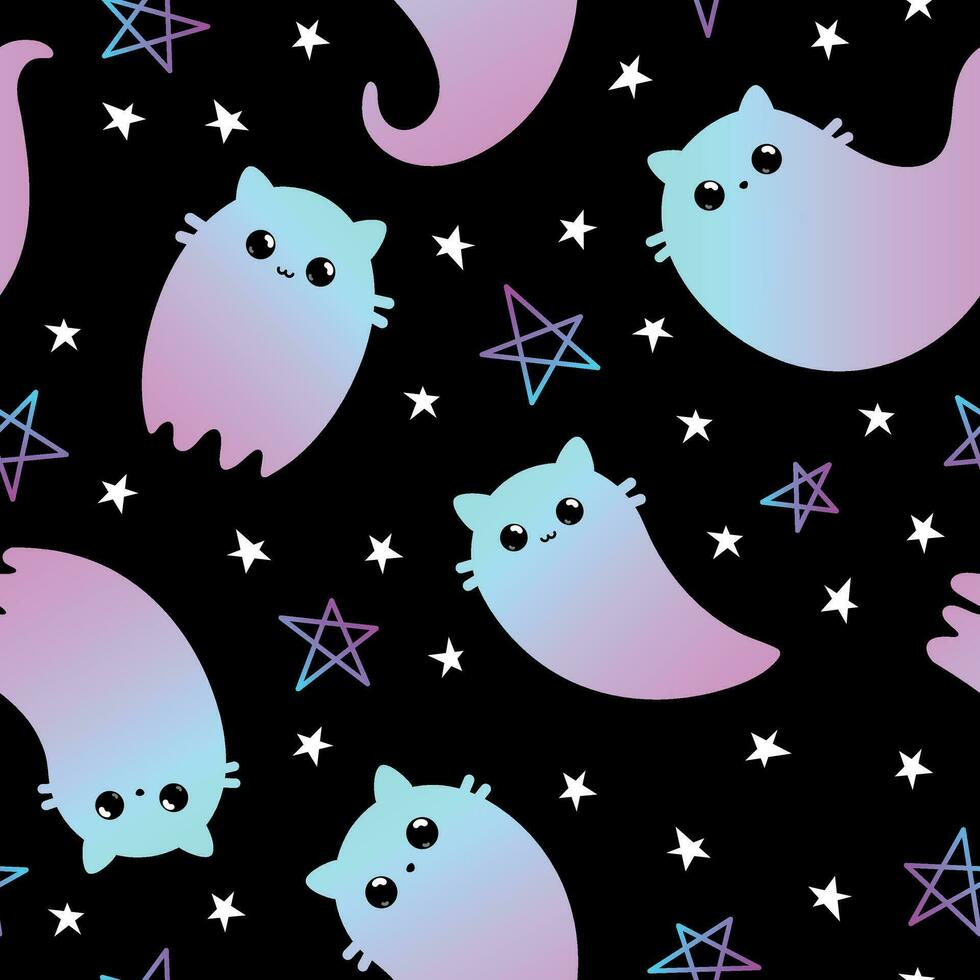 Ghost cats Halloween pattern vector