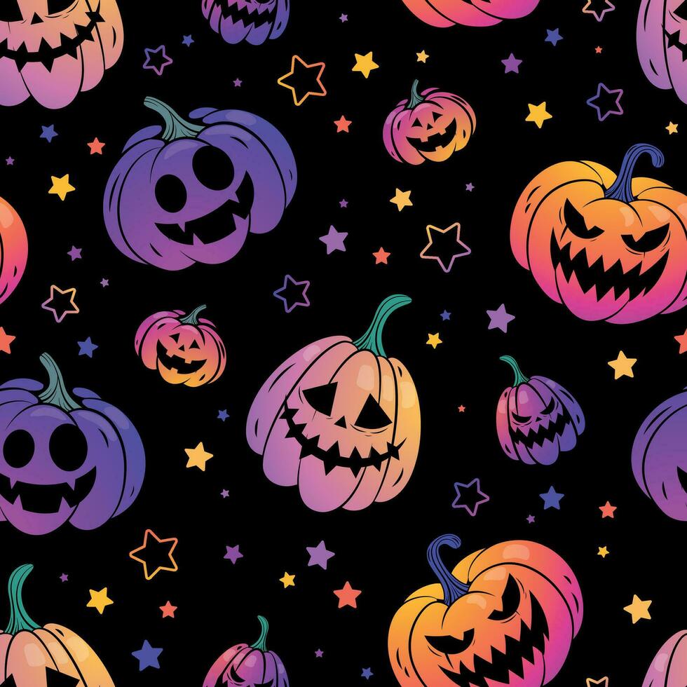 Halloween neon pumpkin pattern vector