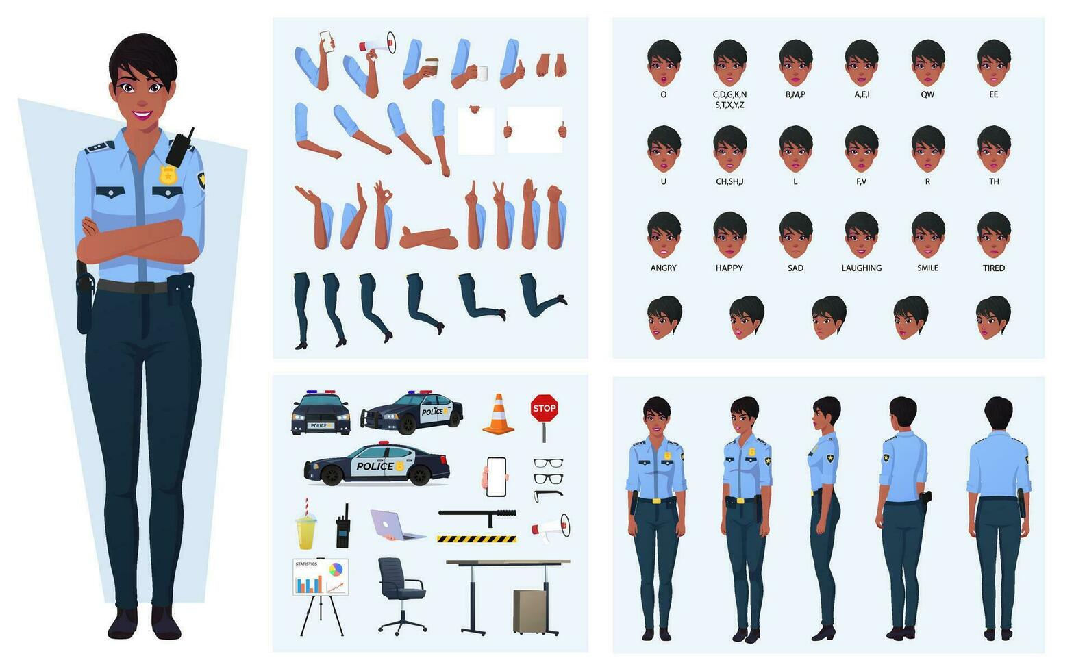 police uniforme coloration page papier poupée avec femelle chiffre,  vêtements, coiffures et accessoires. vecteur illustration 22311706 Art  vectoriel chez Vecteezy