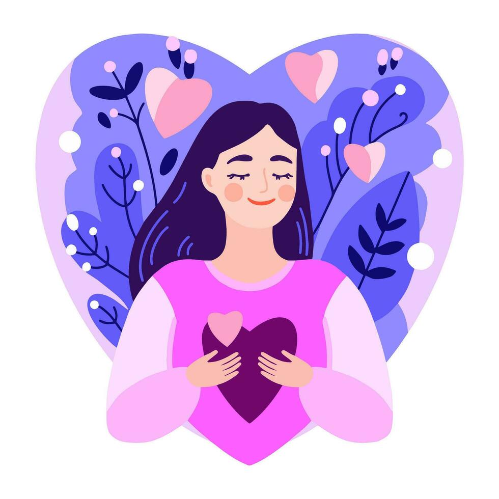 woman presses a kind heart to her chest vector