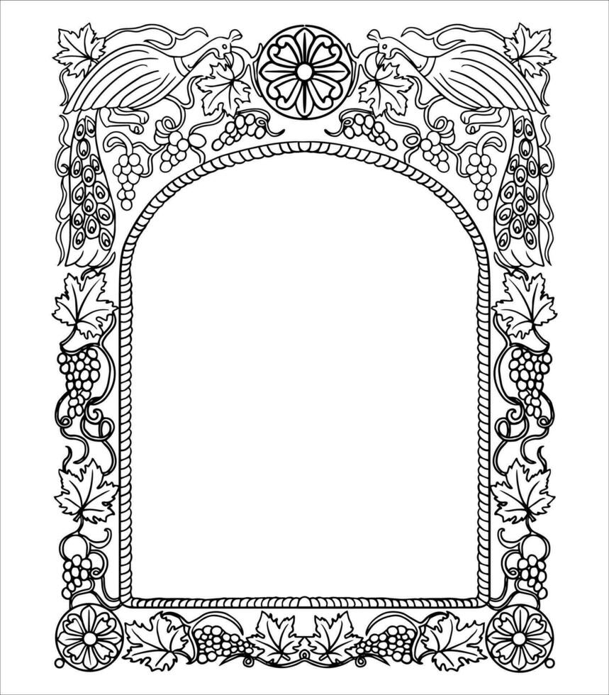 Frame with floral pattern black and white drawing vector