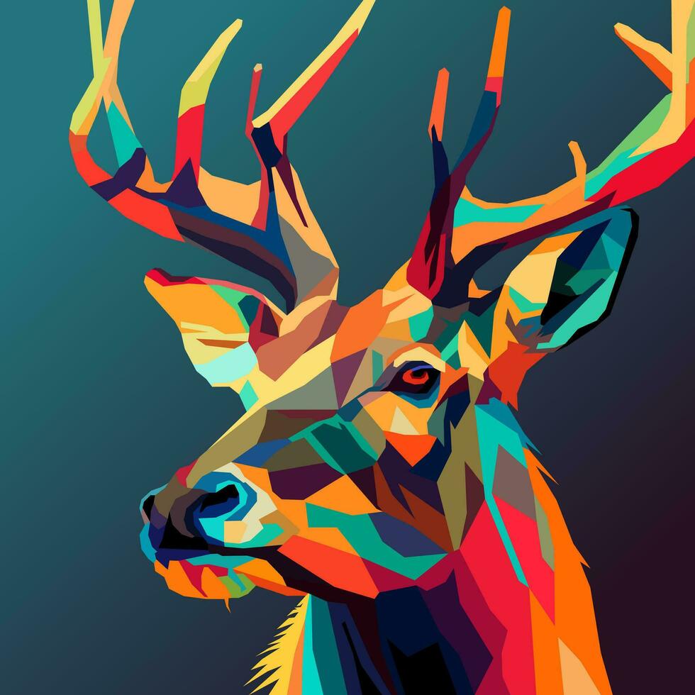 horned deer drawn using WPAP art style, pop art, vector illustration.