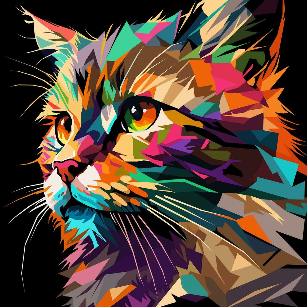 cat face drawn using WPAP art style, pop art, vector illustration.