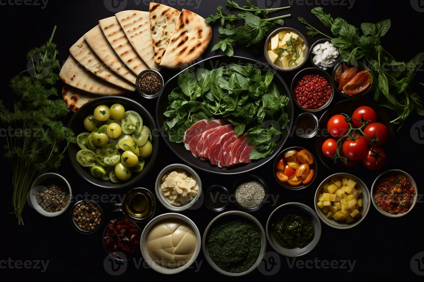 Culinary Delight Chicken Leg Vegetables Yogurt on Plate a Sumptuous Dinner Generative AI photo