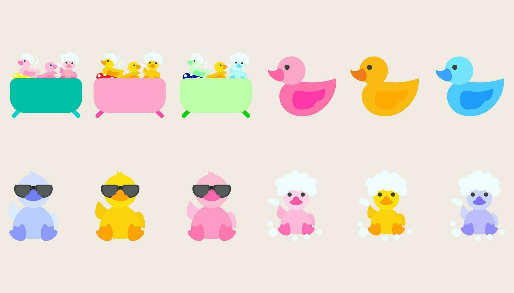 Collection icon rubber duck or ducky bath toy flat. Cute rubber floating for children. set of rubber duck. vector