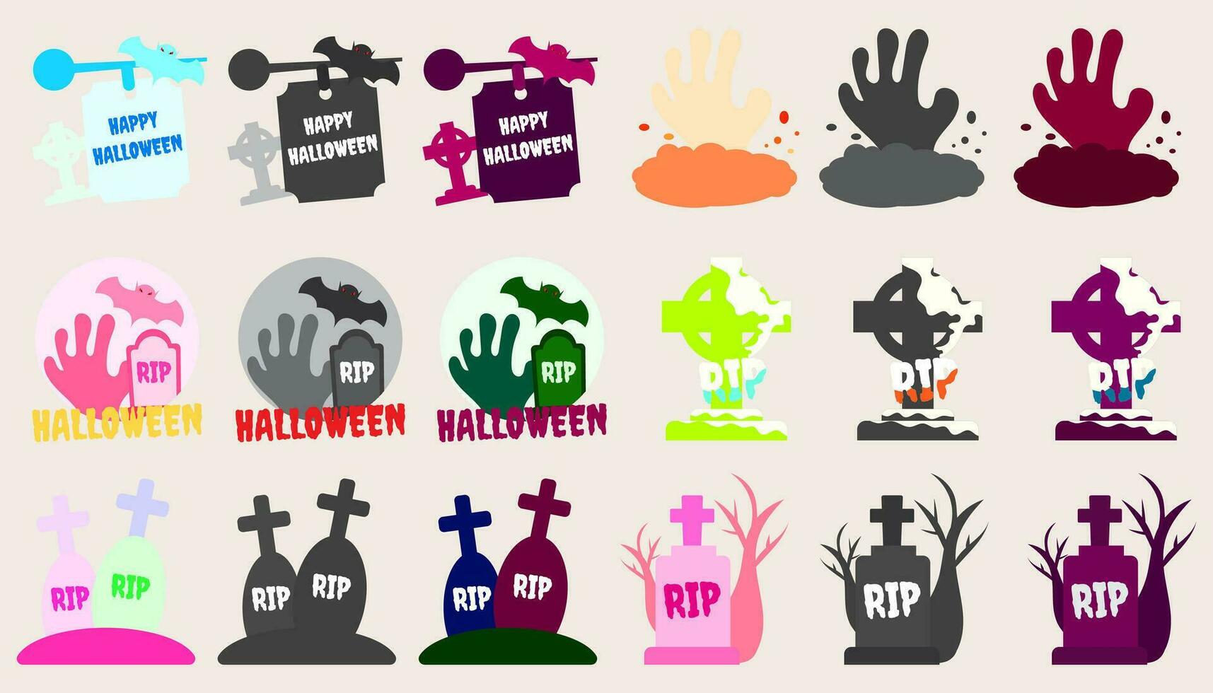 Collection Grave for Halloween. RIP. Ancient grave.set of Halloween elements. vector