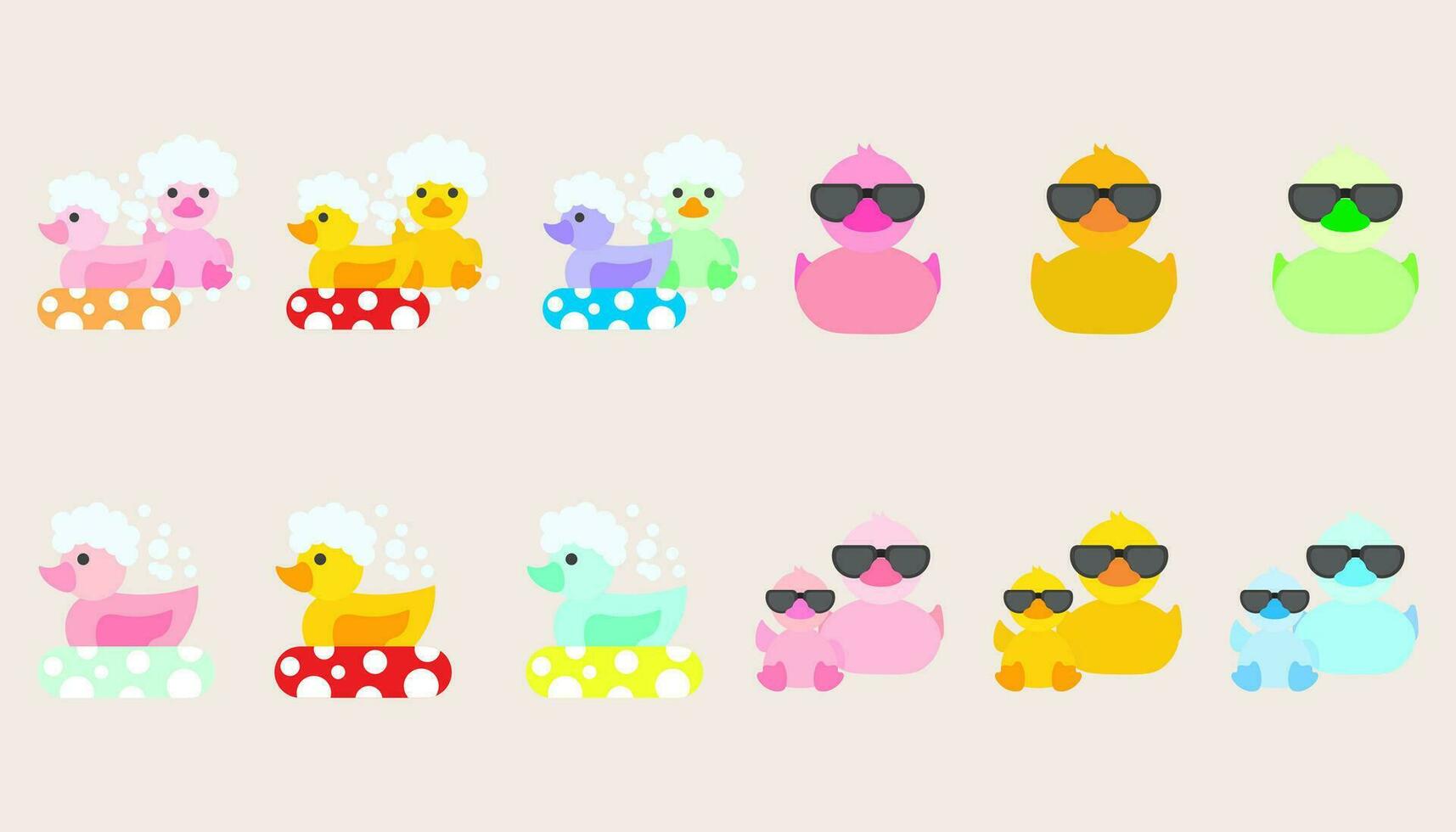 Collection icon rubber duck or ducky bath toy flat. Cute rubber floating for children. set of rubber duck. vector
