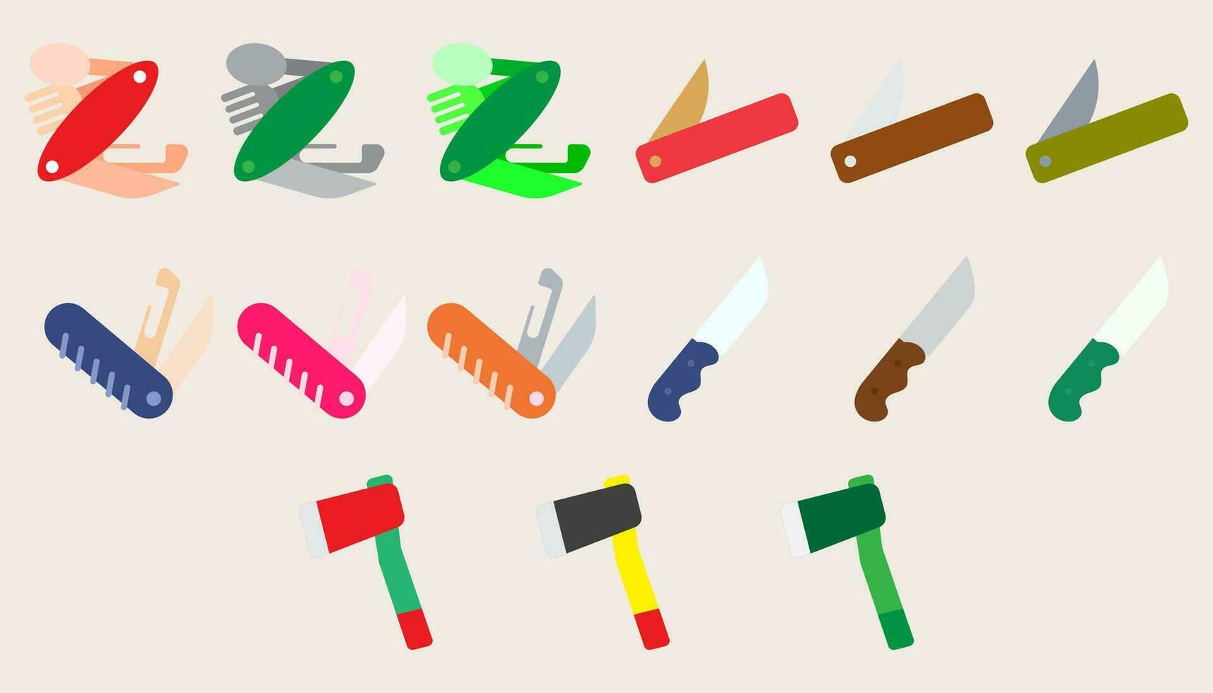 colección plegable cuchillo cámping, compacto expedición set de cuchillos de cortaplumas herramienta multiple. vector