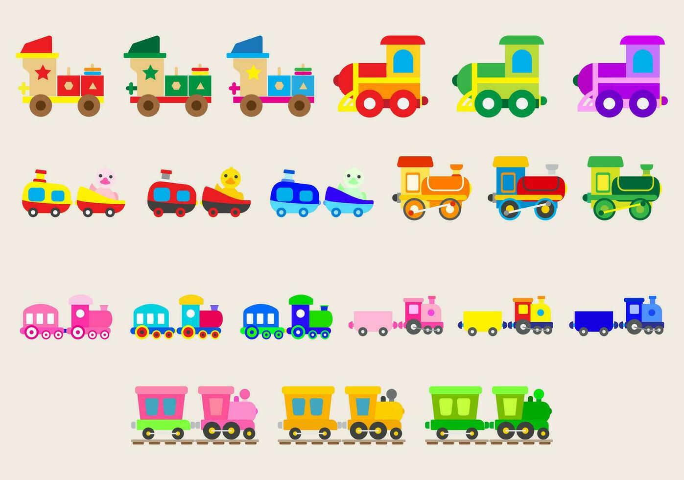Collection icon children's constructor train with trailers. set of preschool education. vector