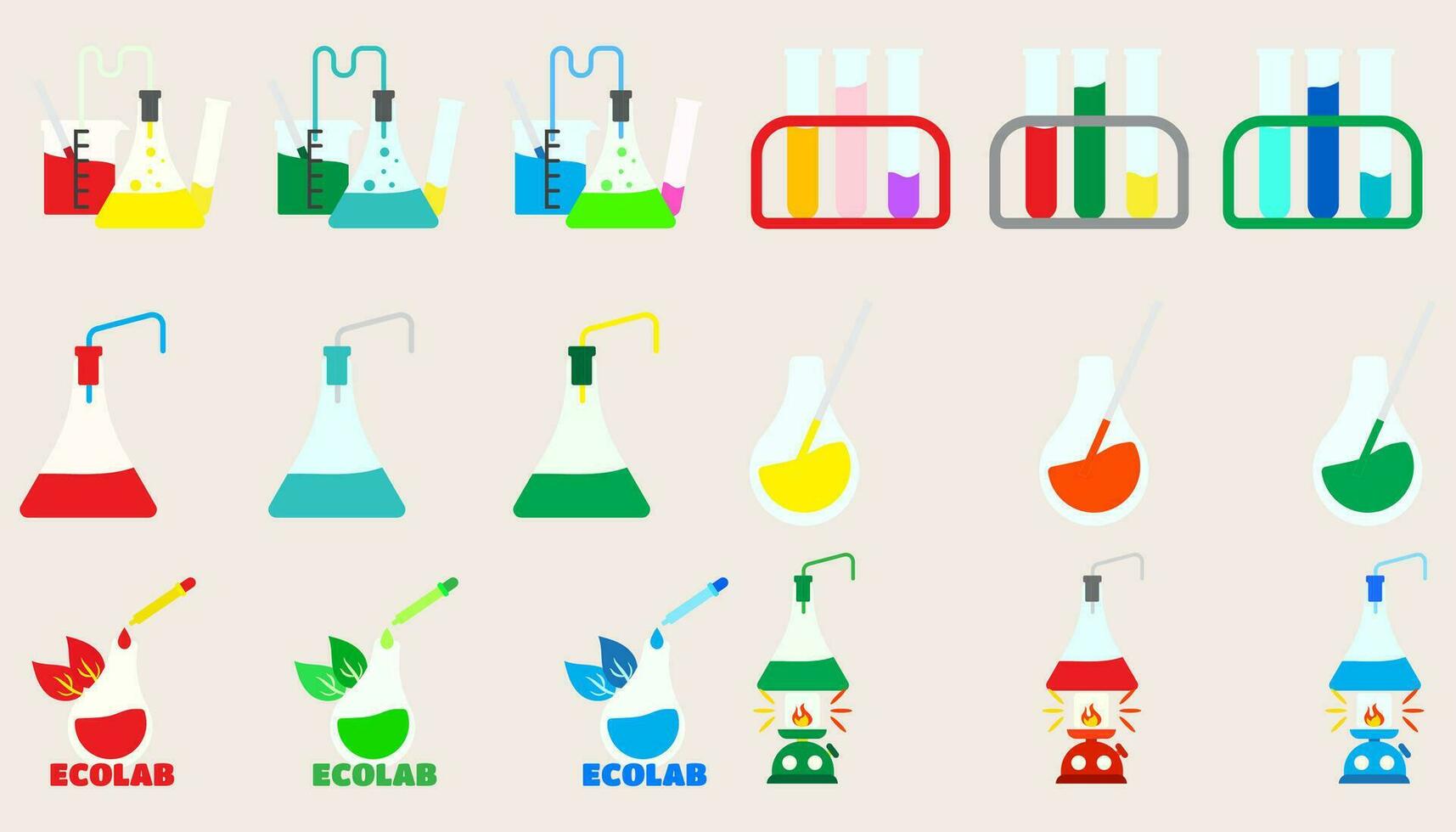 Collection icon Isolated flask or flask for chemistry. Laboratory glassware for medical or scientific education. set of chemical lab. vector