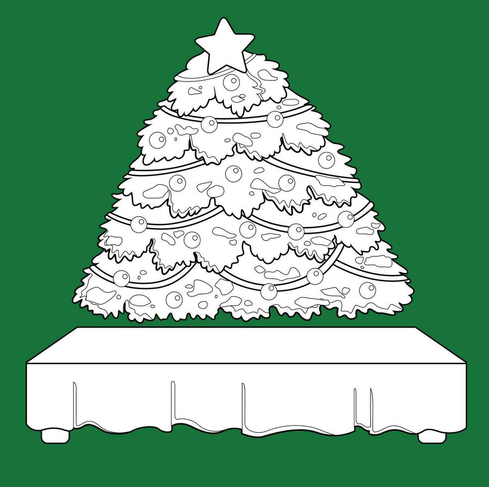 Christmas Tree Celebration Decoration Dinner Table Cartoon Digital Stamp Outline vector