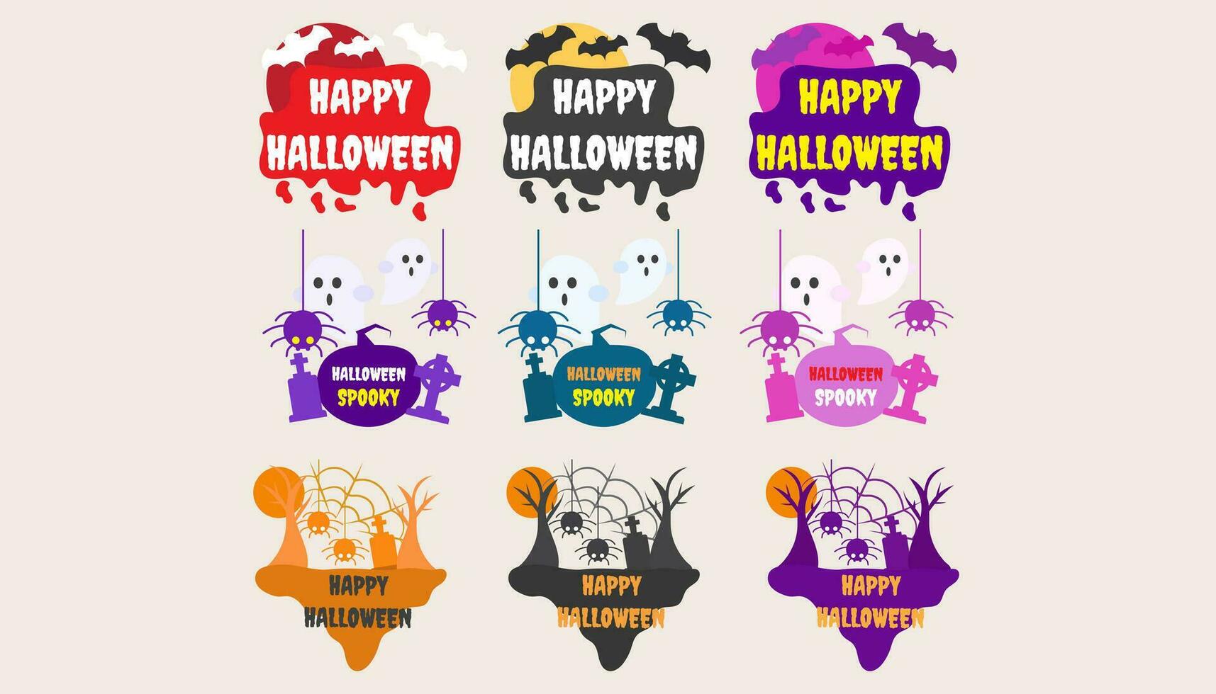 Collection icon with Halloween party text, tombs and bats.set of text halloween. vector