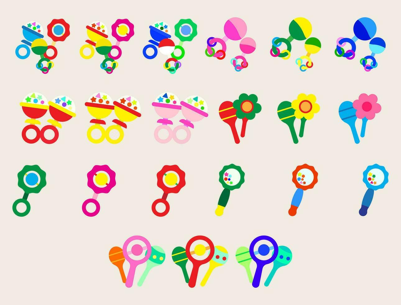 Collection rattles for newborn babies.items.Maternity and childhood accessories. set of toy babies. vector